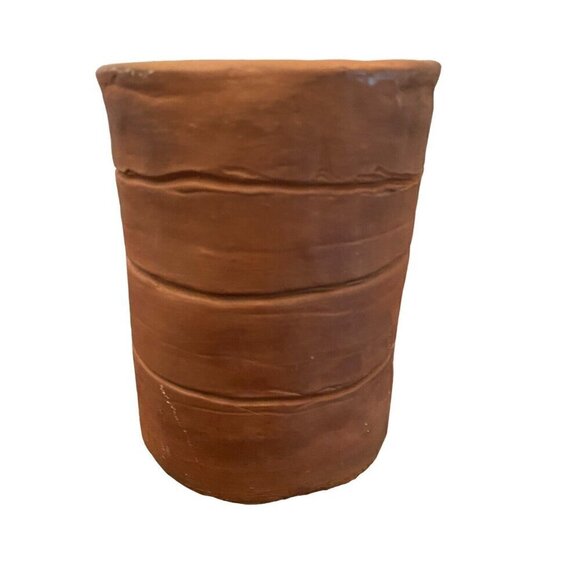 Primitive Clay Pot Pottery Folgers Can Coffee Handmade Signed 5.25" x 4" Origina - Picture 5 of 9
